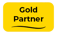 Logo mit der Aufschrift 'Gold Partner' auf gelbem Hintergrund.