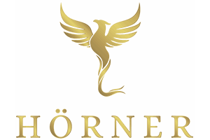 Logo der Firma Hörner mit einem stilisierten Phönix und dem Schriftzug Hörner in goldener Farbe.